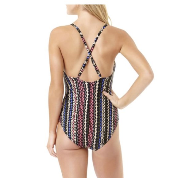 Time and Tru Women's Ikat Stripe V-neck One-piece - Picture 2 of 4